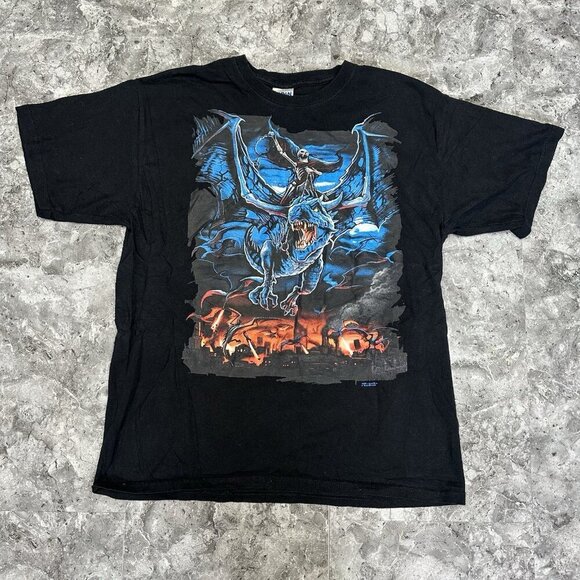Vintage Y2K Dragon Rider  Skull T Shirt Size  L Black Retro 2008 - Picture 1 of 7